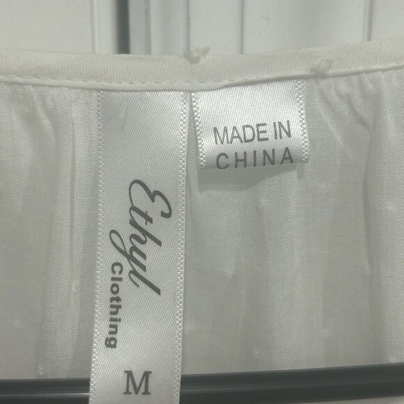 Ethyl Clothing Womens White Lace Trim Bell Sleeve Blouse Sz Medium Casual Dressy - Picture 5 of 10